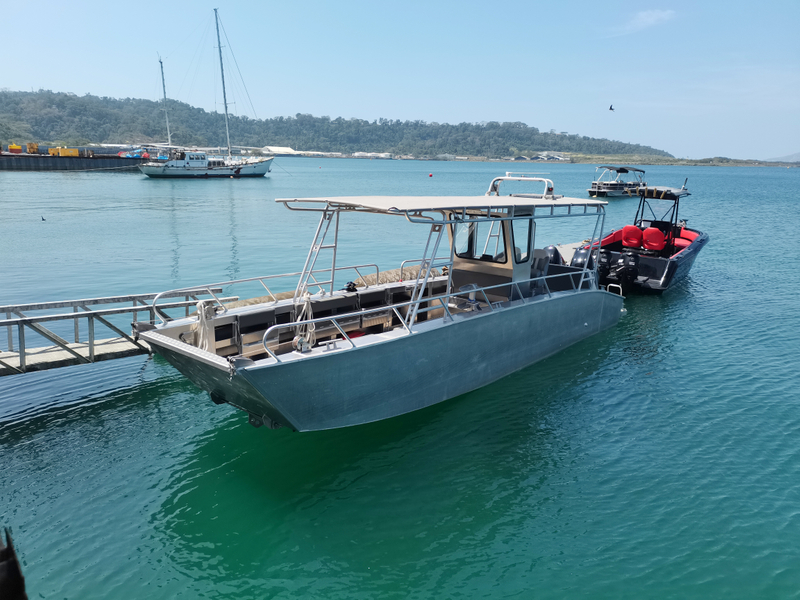 Péniche de débarquement à console de 9 m transportant un bateau de fret de 5 tonnes en aluminium avec cabine en vente